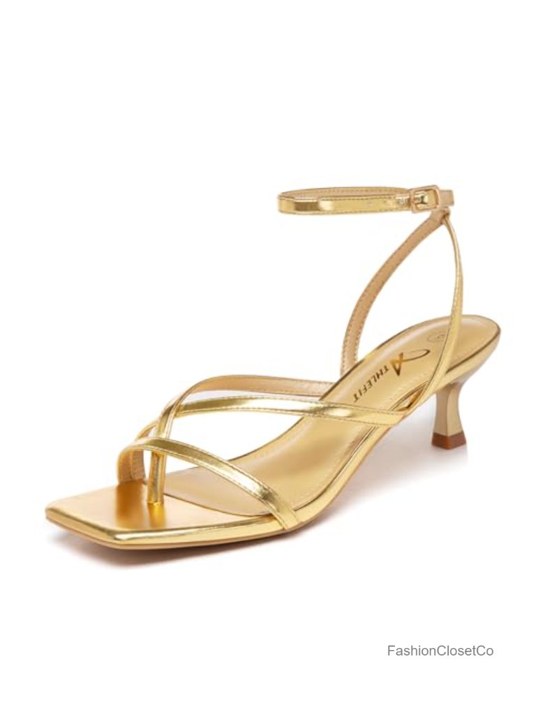 Women's Strappy Kitten Heels Square Toe Flip Flop Low Heels Ankle Strap Sandals